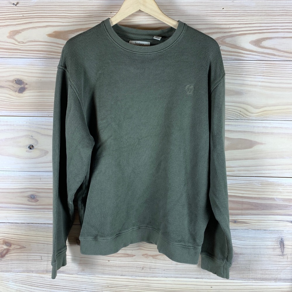 Turnbury Waffle Knit Sweater Mens Large Green Crewneck Cotton Pullover 14369